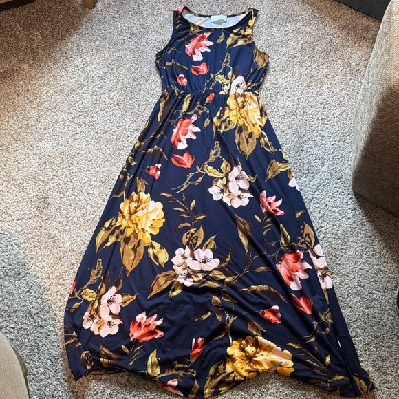 French Grey Floral Patterned Dress - Picture 1 of 4